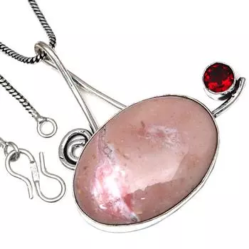 Подвеска с розовым опалом, гранатом, драгоценным камнем, подарок на День святого Валентина, серебряное украшение 1,75 дюйма