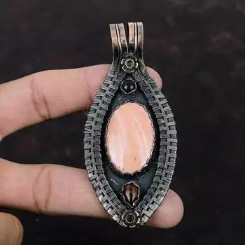 Подвеска с розовым опалом, подвеска из медной проволоки, подвеска из красного дерева, обсидиана и синего солнечного камня, ювелирные изделия ручной работы, подвески из драгоценных камней, подарки на годовщину