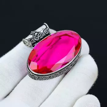 Подвеска с розовым рубеллитом, Подвеска из стерлингового серебра 925 пробы, Ювелирная подвеска ручной работы, Антикварная подвеска, Подвеска с драгоценным камнем рубеллита, Подарок для мамы 1.96 розовый