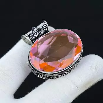 Подвеска с розовым топазом, Подвеска из стерлингового серебра 925 пробы, Ювелирная подвеска ручной работы, Антикварная подвеска, Драгоценный камень топаз, Подвеска красного цвета, Подарок для мамы 1.96 розовый