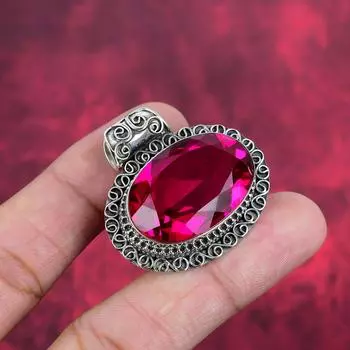 Подвеска с розовым топазом, серебряная подвеска 925 пробы, подвеска ручной работы с драгоценными камнями на День благодарения 1.50 Inches розовый