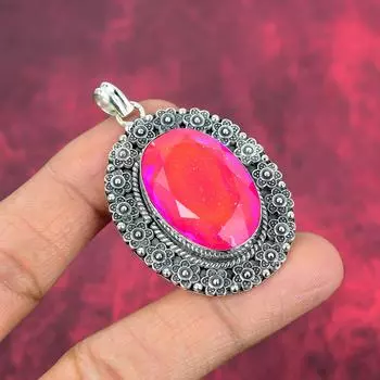 Подвеска с розовым тройным опалом, серебряная подвеска 925 пробы, подвеска ручной работы с драгоценными камнями на День памяти 2.16 Inches розовый
