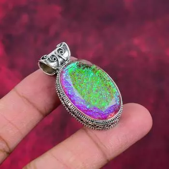 Подвеска с розовым тройным опалом, ювелирные изделия из цельного серебра 925 пробы с драгоценными камнями, подвеска ручной работы, на День благодарения 1.73 Inches розовый