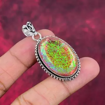 Подвеска с розовым тройным опалом, ювелирные изделия из цельного серебра 925 пробы с драгоценными камнями, подвеска ручной работы, на День благодарения 2.08 Inches розовый