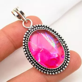 Подвеска с розовым тройным опалом, ювелирные изделия из цельного серебра 925 пробы с драгоценными камнями, подвеска ручной работы, на День благодарения 2.16 Inches розовый