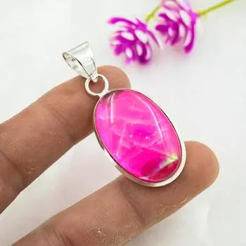 Подвеска с розовым тройным опалом, ювелирные изделия из цельного серебра 925 пробы с драгоценными камнями, подвеска ручной работы, на День благодарения 1.73 Inches розовый
