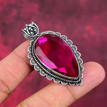 Подвеска с рубеллитом, подвеска из стерлингового серебра 925 пробы, ювелирные изделия из драгоценных камней, подвеска ручной работы, удивительные украшения, подарок для нее 2.20 Inches розовый