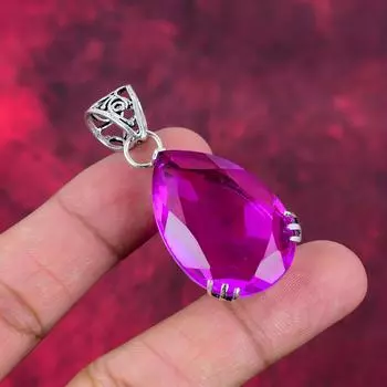 Подвеска с рубеллитом, подвеска из стерлингового серебра 925 пробы, ювелирные изделия из драгоценных камней, подвеска ручной работы, удивительные украшения, подарок для нее 2.08 Inches розовый
