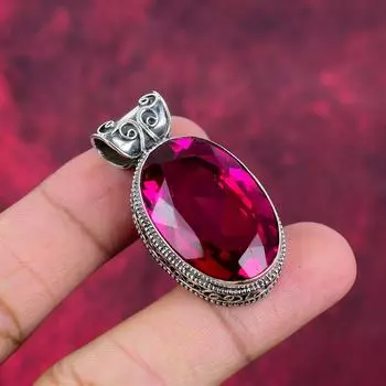 Подвеска с рубеллитом, подвеска из стерлингового серебра 925 пробы, ювелирные изделия из драгоценных камней, подвеска ручной работы, удивительные украшения, подарок для нее 1.65 Inches розовый