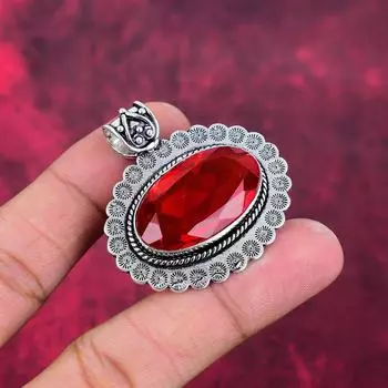 Подвеска с рубеллитом, подвеска из стерлингового серебра 925 пробы, ювелирные изделия из драгоценных камней, подвеска ручной работы, удивительные украшения, подарок для нее 1.77 Inches красный