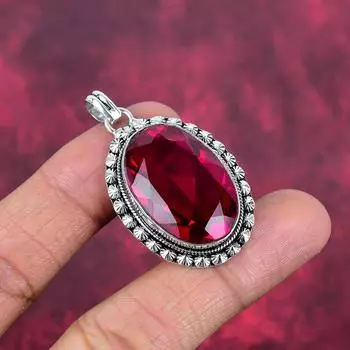 Подвеска с рубеллитом, ювелирное изделие из цельного серебра 925 пробы с драгоценными камнями, подвеска ручной работы, на День благодарения 1.81 Inches красный