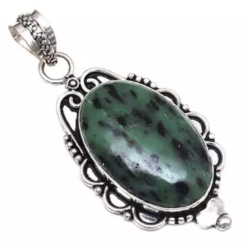 Подвеска с рубином, цоизитом, драгоценным камнем, ручная работа, серебряное украшение на День матери, 2,25 дюйма