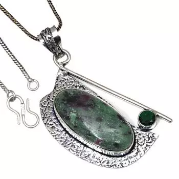 Подвеска с рубином, цоизитом, изумрудом, драгоценным камнем, подарок на День святого Валентина, серебряное ювелирное изделие 2,5 дюйма