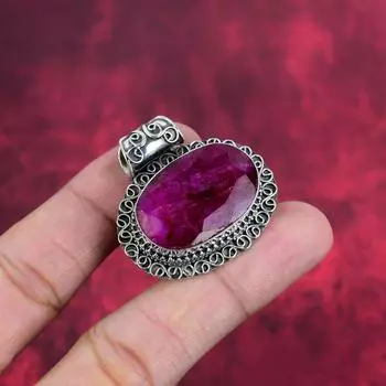 Подвеска с рубином, ювелирные изделия из цельного серебра 925 пробы, подвеска с драгоценными камнями, ювелирные изделия ручной работы для свадебного подарка 1.50 Inches розовый