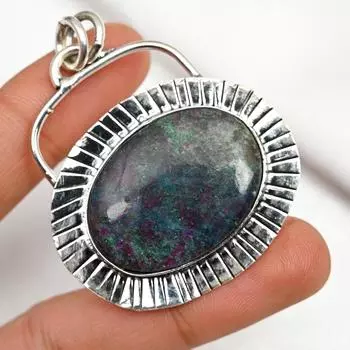 Подвеска с рубином в цоизите, драгоценный камень, кулон из цельного серебра 925 пробы, ручная работа, подвеска с камнем по дате рождения, подарок для него 2.13 Inches