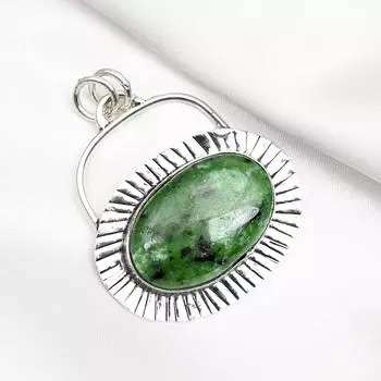 Подвеска с рубиновым цоизитом, драгоценный камень, кулон из стерлингового серебра 925 пробы, ювелирное изделие ручной работы, кулон с камнем по дате рождения, подарок для него 2.13 Inches зелёный