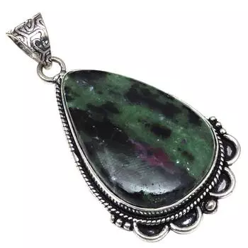 Подвеска с рубиновым цоизитовым камнем, подарок на День матери, серебряное украшение, 2 дюйма