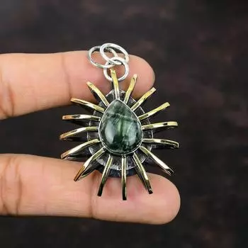 Подвеска с серафинитом Изысканные ювелирные изделия из драгоценных камней Подвеска из стерлингового серебра 925 пробы Позолоченная подвеска 18 карат Ювелирные изделия ручной работы Подвеска в виде клетки Подарок для женщин