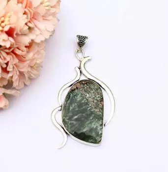 Подвеска с серафинитом/ожерелье с серафинитом Большая подвеска с драгоценным камнем серафинитом