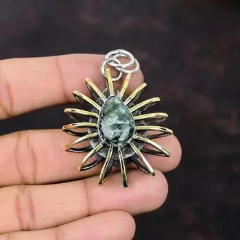 Подвеска с серафинитом, подвеска из стерлингового серебра 925 пробы, ювелирные изделия из драгоценных камней, позолоченный кулон 18 карат, подвеска в виде клетки ручной работы, ювелирное изделие, подарок для девушки, удивительный кулон