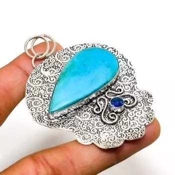 Подвеска с серебряным покрытием 925 пробы и аризонской бирюзой, голубым топазом, 2,46 дюйма 2.46 синий