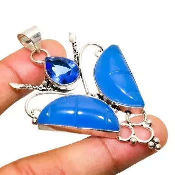 Подвеска с серебряным покрытием 925 пробы и синим халцедоном и голубым топазом 2,46 дюйма 2.46 оранжевый