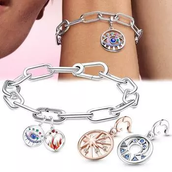 Подвеска с серебряными глазами, лунным огнем и цирконами, очаровательные бусины для оригинального браслета Panjia, ожерелье, женские ювелирные изделия «сделай сам»