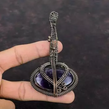 Подвеска с шевроном и аметистом, медная проволока, обернутая ювелирными изделиями, подвеска для гитары, подвеска с драгоценным камнем, медная проволока, подвеска, ювелирное изделие ручной работы, подарок для нее
