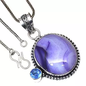 Подвеска с синим ботсванским агатом, драгоценным камнем, День святого Валентина, этническое серебряное украшение, 2 дюйма