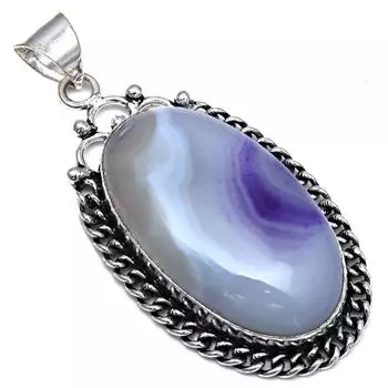 Подвеска с синим ботсванским агатом, драгоценным камнем, подарок на День матери, серебряное украшение 2,25 дюйма