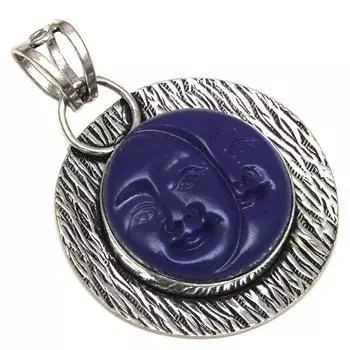 Подвеска с синим камеей в виде лица, драгоценный камень, подарок на День матери, серебряное украшение, 2 дюйма