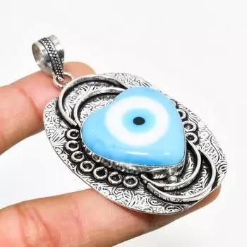 Подвеска с синим камнем сглаза, ручная работа, посеребренная 925 пробы, 2,46 дюйма 2.46 синий