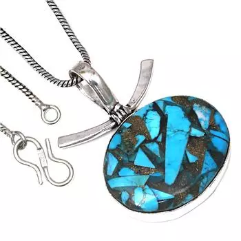 Подвеска с синим медным бирюзовым камнем, подарок на день святого Валентина, серебряное украшение 1,5 дюйма