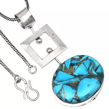 Подвеска с синим медным бирюзовым камнем, подарок на день святого Валентина, серебряное украшение 2 дюйма