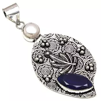 Подвеска с синим сапфиром, драгоценный камень, подарок ручной работы для нее, серебряное украшение 3 дюйма