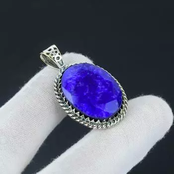 Подвеска с синим сапфиром, драгоценный камень с синим сапфиром, ювелирная подвеска ручной работы из стерлингового серебра 925 пробы для женских подарков, ювелирные изделия из драгоценных камней для нее 1.96 синий