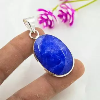 Подвеска с синим сапфиром, подвеска из драгоценного камня ручной работы, подвеска из стерлингового серебра 925 пробы, антикварные ювелирные изделия, для подарка на помолвку 1.73 Inches синий