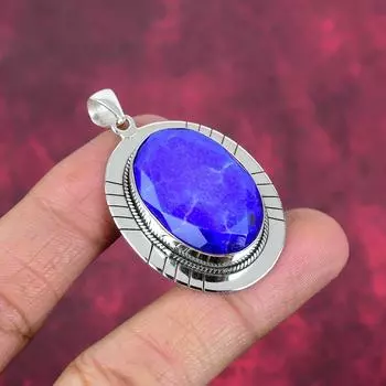 Подвеска с синим сапфиром, подвеска из драгоценного камня ручной работы, подвеска из стерлингового серебра 925 пробы, антикварные ювелирные изделия, для подарка на помолвку 1.96 Inches синий