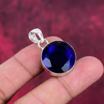 Подвеска с синим сапфиром, подвеска из драгоценного камня ручной работы, подвеска из стерлингового серебра 925 пробы, антикварные ювелирные изделия, для подарка на помолвку 1.41 Inches синий