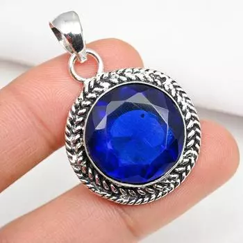 Подвеска с синим сапфиром, подвеска из драгоценного камня ручной работы, подвеска из стерлингового серебра 925 пробы, антикварные ювелирные изделия, для подарка на помолвку 1.69 Inches синий