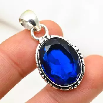Подвеска с синим сапфиром, подвеска из драгоценного камня ручной работы, подвеска из стерлингового серебра 925 пробы, антикварные ювелирные изделия, для подарка на помолвку 1.45 Inches синий