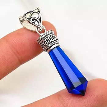 Подвеска с синим сапфиром, подвеска из драгоценного камня ручной работы, подвеска из стерлингового серебра 925 пробы, антикварные ювелирные изделия, для подарка на помолвку 1.96 Inches синий