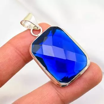 Подвеска с синим сапфиром, подвеска из драгоценного камня ручной работы, подвеска из стерлингового серебра 925 пробы, антикварные ювелирные изделия, для подарка на помолвку 1.96 Inches синий