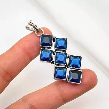 Подвеска с синим сапфиром, подвеска из драгоценного камня ручной работы, подвеска из стерлингового серебра 925 пробы, антикварные ювелирные изделия, для подарка на помолвку 2.36 Inches синий