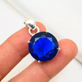 Подвеска с синим сапфиром, подвеска из драгоценного камня ручной работы, подвеска из стерлингового серебра 925 пробы, антикварные ювелирные изделия, для подарка на помолвку 1.37 Inches синий