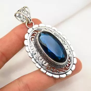 Подвеска с синим сапфиром, подвеска из драгоценного камня ручной работы, подвеска из стерлингового серебра 925 пробы, антикварные ювелирные изделия, для подарка на помолвку 2.67 Inches синий