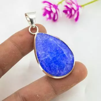 Подвеска с синим сапфиром, подвеска из драгоценного камня ручной работы, подвеска из стерлингового серебра 925 пробы, антикварные ювелирные изделия, для подарка на помолвку 2.08 Inches синий