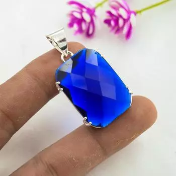 Подвеска с синим сапфиром, подвеска из драгоценного камня ручной работы, подвеска из стерлингового серебра 925 пробы, антикварные ювелирные изделия, для подарка на помолвку 1.69 Inches синий