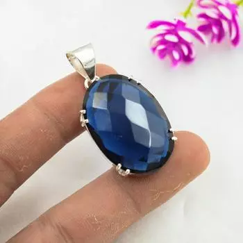 Подвеска с синим сапфиром, подвеска из драгоценного камня ручной работы, подвеска из стерлингового серебра 925 пробы, антикварные ювелирные изделия, для подарка на помолвку 1.73 Inches синий