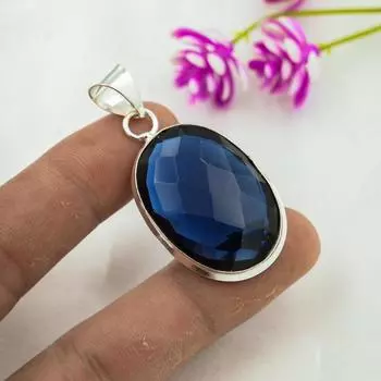 Подвеска с синим сапфиром, подвеска из драгоценного камня ручной работы, подвеска из стерлингового серебра 925 пробы, антикварные ювелирные изделия, для подарка на помолвку 1.73 Inches синий